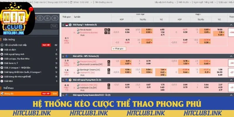 Kèo cược phong phú, hấp dẫn